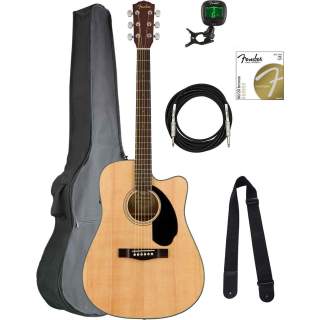 Fender CD-60SCE Solid Top Dreadnought Acoustic-Electric Guitar - bundled with Gig Bag, Instrument Cable, Tuner, Strap, Strings