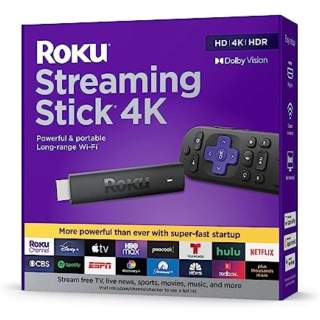 Roku Streaming Stick 4K | Portable Roku Streaming Device 4K/HDR/Dolby Vision, Roku Voice Remote, Free & Live TV
